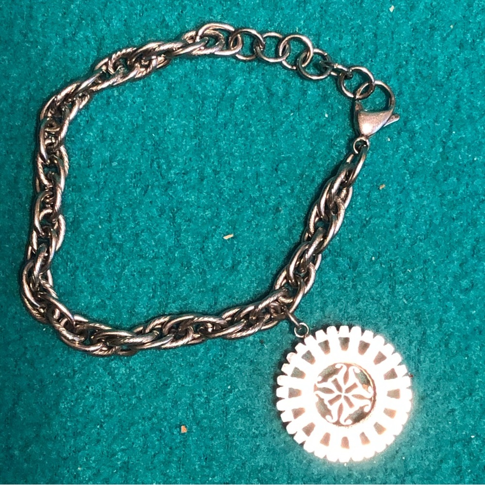 Rustic Cuff Silvertone Bracelet With Crystal Stud… - image 6